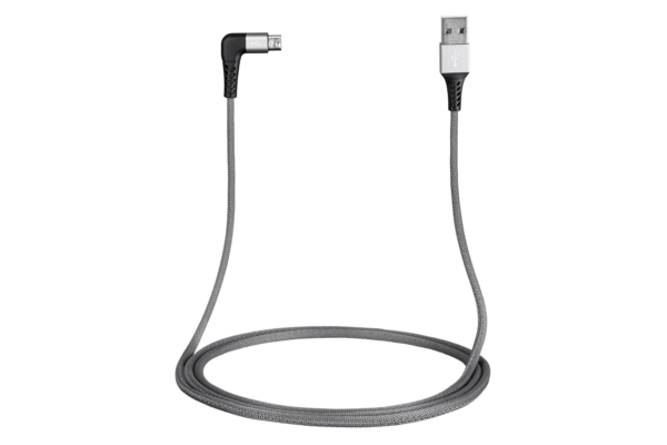 Кабель 2E USB 2.0 USB MicroUSB Flat Fabric Right Angle 1m Grey