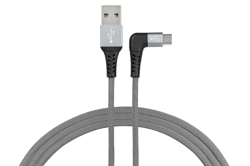 Кабель 2E USB 2.0 USB MicroUSB Flat Fabric Right Angle 1m Grey