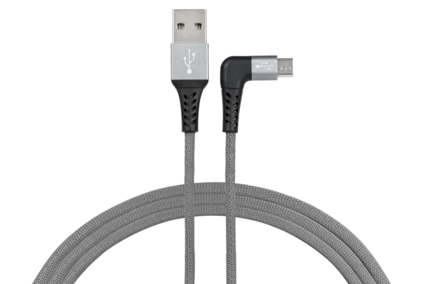 Кабель 2E USB 2.0 USB MicroUSB Flat Fabric Right Angle 1m Grey