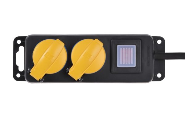 Surge protector 2E with 2 sockets and a switch, IP44, 3G1.5, 3m, black