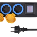 Surge protector 2E with 2 sockets and a switch, IP44, 3G1.5, 3m, black
