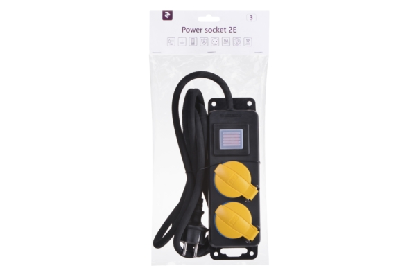 Surge protector 2E with 2 sockets and a switch, IP44, 3G1.5, 3m, black