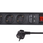 Мережевий фільтр 2Е на 3 розетки з вимикачем, 2хUSB, 3G1.5, 1.8м, чорний