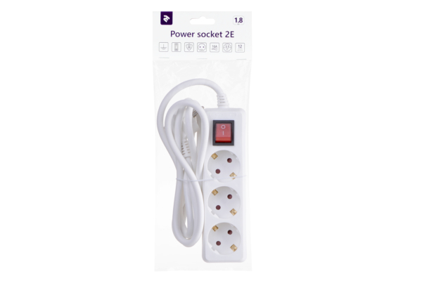 Surge protector 2E with 3 sockets and a switch3G1.5, 1.8m, white
