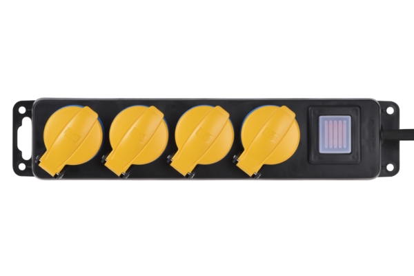Surge protector 2E with 4 sockets and a switch, IP44, 3G1.5, 3m, black