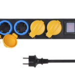 Surge protector 2E with 4 sockets and a switch, IP44, 3G1.5, 3m, black