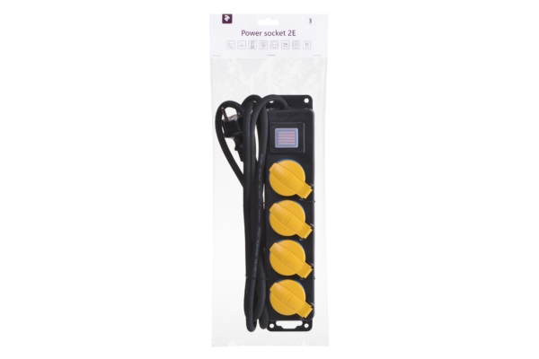 Surge protector 2E with 4 sockets and a switch, IP44, 3G1.5, 3m, black