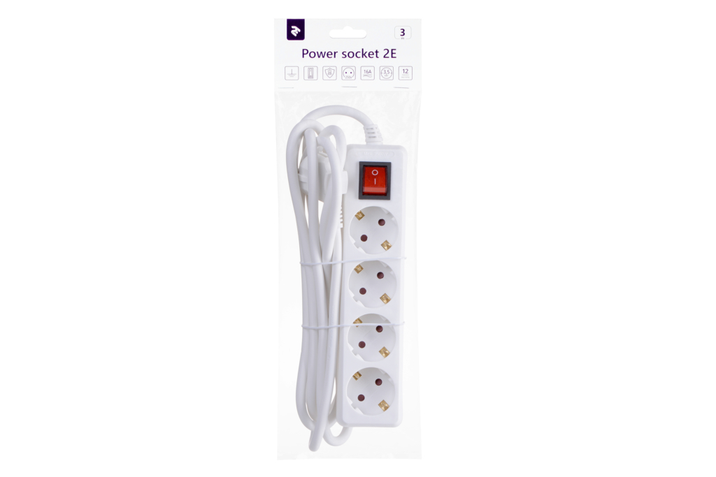 Surge protector 2Е with 4 sockets and a switch 3G1.5, 3m, white