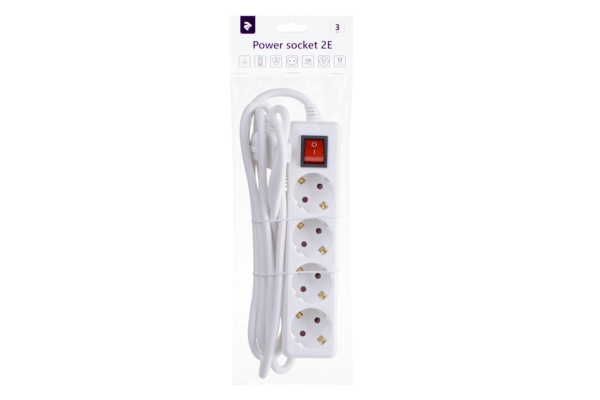 Surge protector 2Е with 4 sockets and a switch 3G1.5, 3m, white