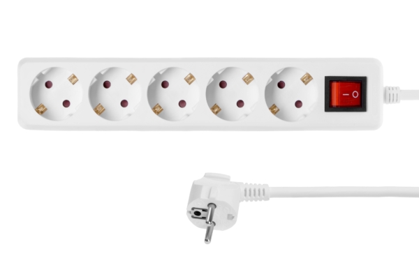 Surge protector 2E with 5 sockets and a switch 3G1.5, 1.8m, white