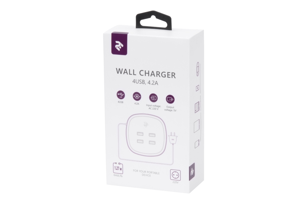 2E Wall Charger 4USB, 4.2A White
