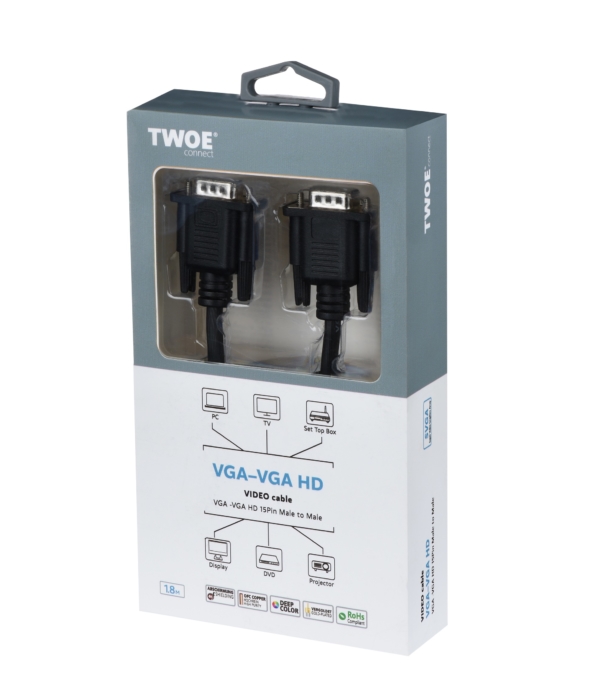 Кабель 2E SVGA-SVGA HD 15Pin Male to to male, Molding Type 1.8m