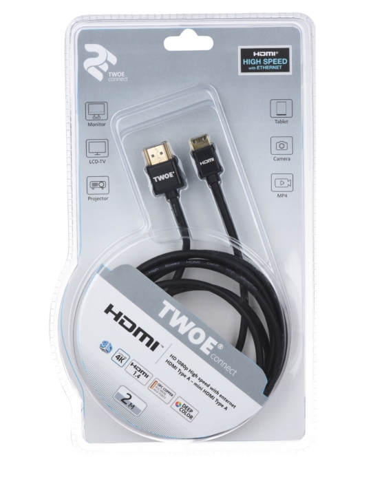 Кабель 2Е Ultra Slim HDMI 1.4 (AM/miniAM) High Speed, Alumium Black 2m