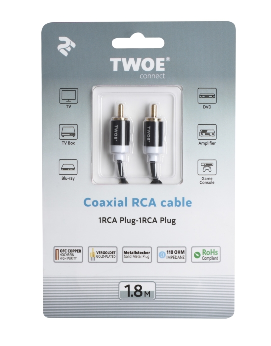 Кабель 2E 1RCA Plug – 1RCA Plug, Al, 1.8m