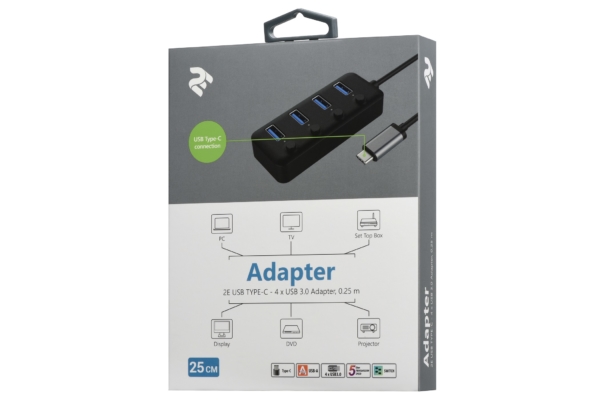 Адаптер 2Е Type-C to 4xUSB3.0, Hub with switch, 0.25 м