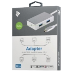 Адаптер 2Е Type-C to 4xUSB3.0, Hub Aluminum, 0.20 м