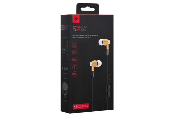 Earphones 2E S2 Metal Skin, Gold