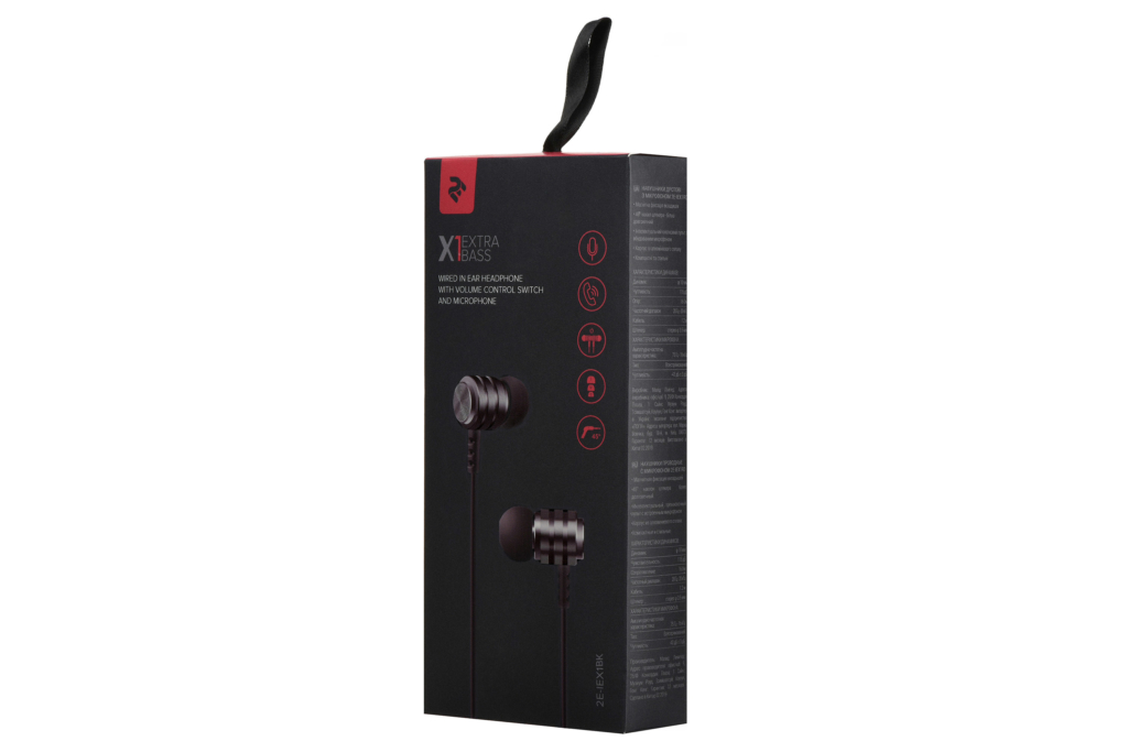 Earphones 2E X1 Extra Bass, Black