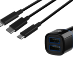 Автомобильное ЗУ 2хUSB+кабель 3в1 Lightning/MicroUSB/USB Type-C, Black