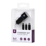 Автомобильное ЗУ 2хUSB+кабель 3в1 Lightning/MicroUSB/USB Type-C, Black