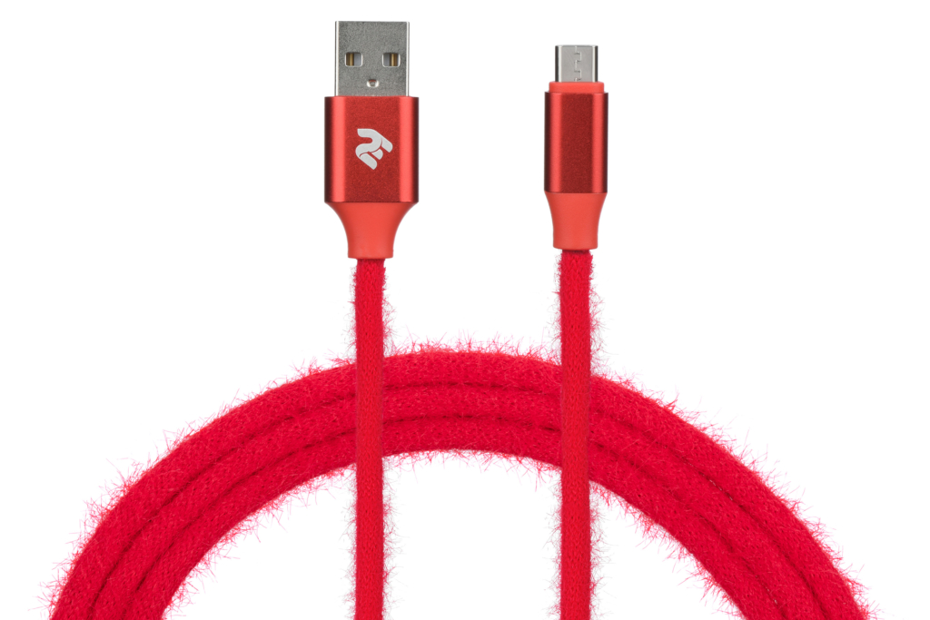 2E Fur USB 2.0 to MicroUSB Cable, 1m, Red