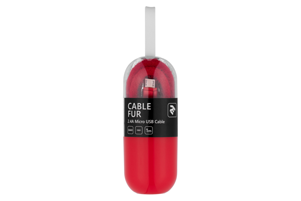 2E Fur USB 2.0 to MicroUSB Cable, 1m, Red