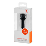 2E Dual USB Car Charger, Power Delivery, Quick Charge 3.0, 36W, Black