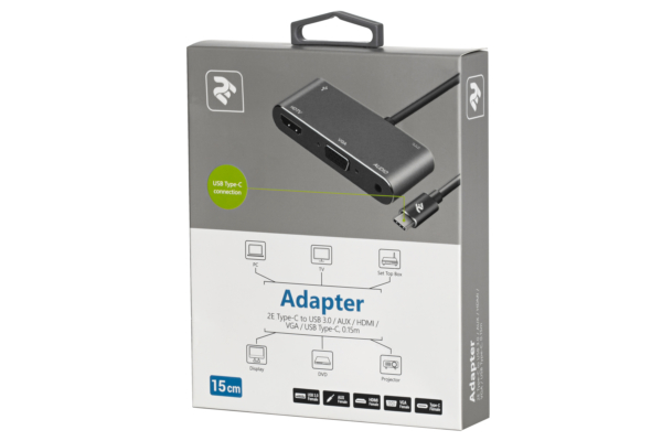 Адаптер 2E Type C to 3.0 Female+AUX+HDMI Female+VGA+USB Type C Female, 0.15m