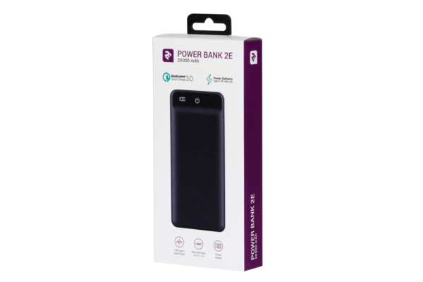2E Портативний зарядний пристрій Power Bank 20000mAh, DC 5V, PD, QC3.0-2USB, MicroUSB, Type-C, black