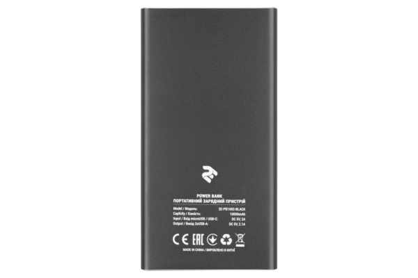 Power Bank 2Е 10000 мАч Metal surface Black