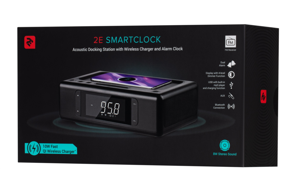 Акустическая док-станция 2E SmartClock Wireless Charging, Black