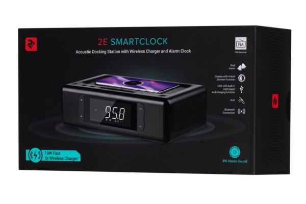 Акустическая док-станция 2E SmartClock Wireless Charging, Black
