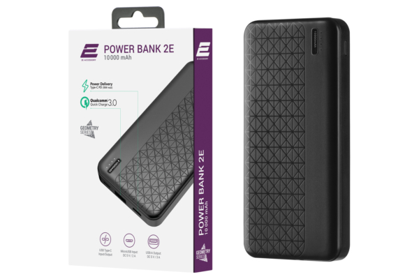 Power bank 2Е Geometry 10000 мАч, PD+QC, Black