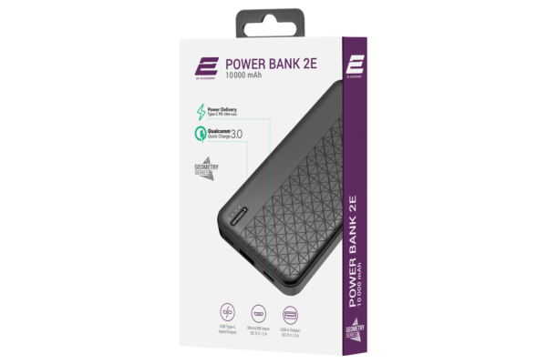 Power bank 2Е Geometry 10000 мАч, PD+QC, Black