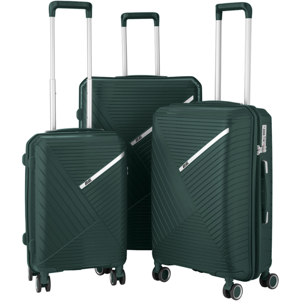 2E Plastic Suitcases Set, SIGMA, (L+M+S), 4 Wheels, Emerald Green