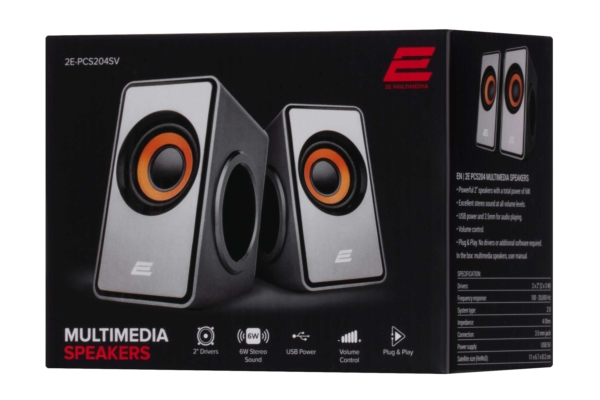 2E Акустична система PCS204, 2.0, USB, Silver