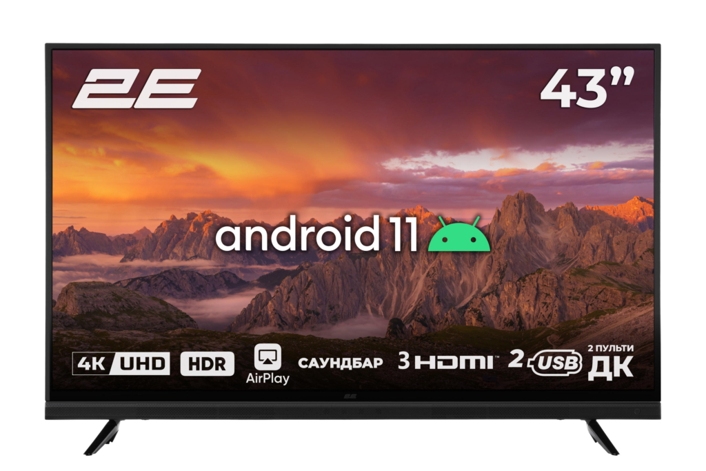 2E Телевізор 43″LED 4K 50Hz Smart Android Black soundbar