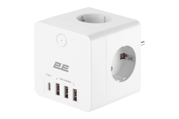 Power adapter 2E 4XSchuko with switch, white