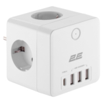 Power adapter 2E 4XSchuko with switch, white
