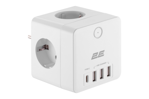 Power adapter 2E 4XSchuko with switch, white