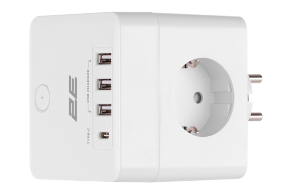 Power adapter 2E 4XSchuko with switch, white