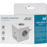 Power adapter 2E 4XSchuko with switch, white