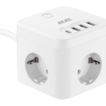 Power adapter 2E 3XSchuko with switch, 1.5m, white
