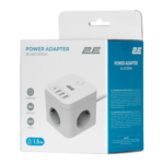 Power adapter 2E 3XSchuko with switch, 1.5m, white