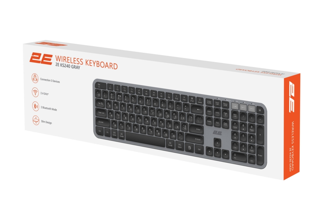 Keyboard 2E KS240 WL BT Gray