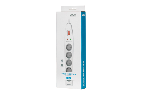 Surge Protector 2E with 5 sockets and a switch 3G1.5, 5m, white