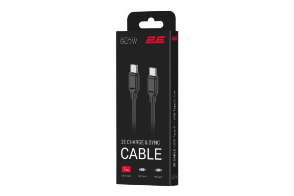 Кабель 2E USB-C – USB-C, Glow, 60W, 1m, black