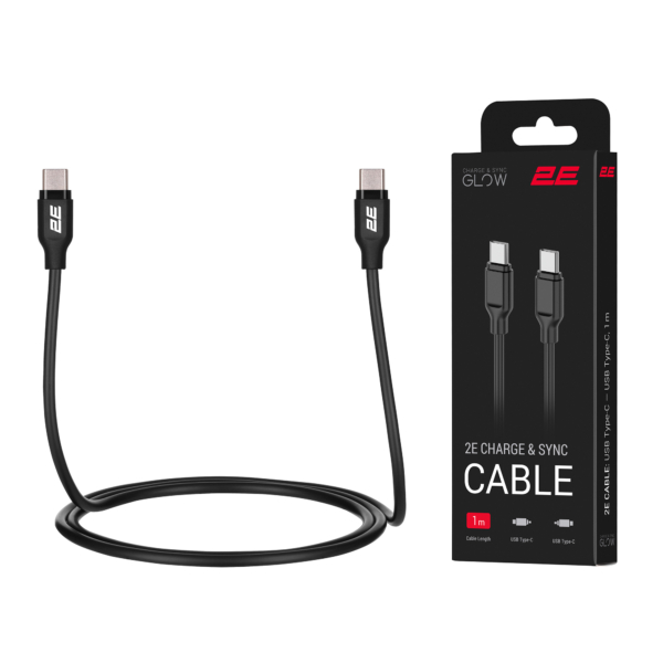 Кабель 2E USB-C – USB-C, Glow, 60W, 1m, black