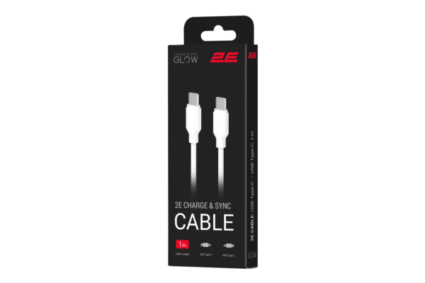 2E Кабель USB-C – USB-C Glow 60W 1m White