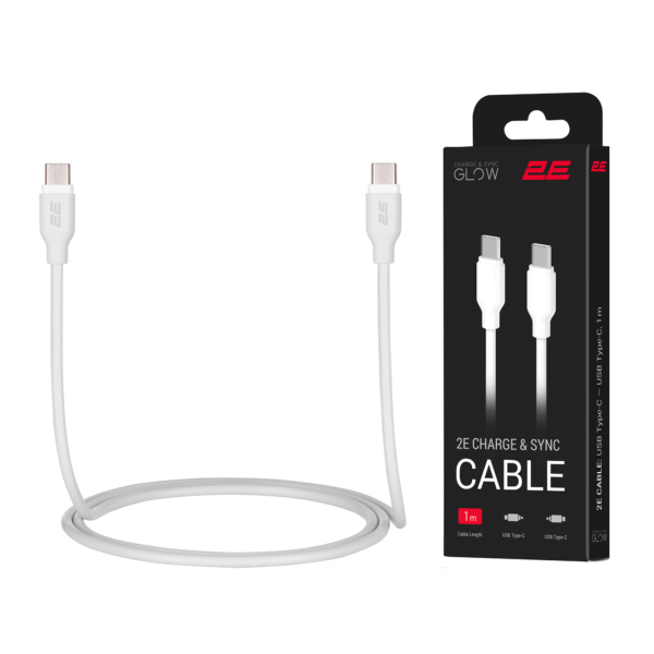 2E Кабель USB-C – USB-C Glow 60W 1m White